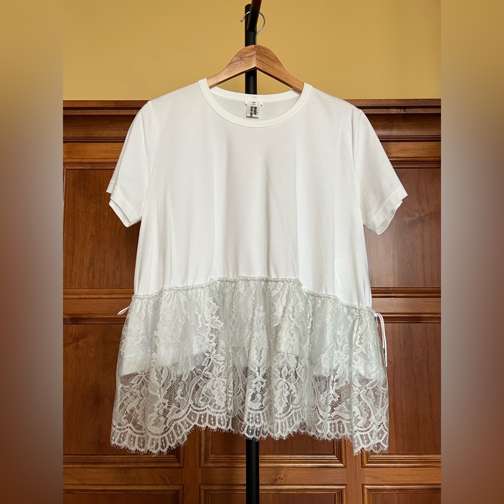 Noir Kei Ninomiya Top with Lace Trim White Silver Size L - Picture 6 of 16